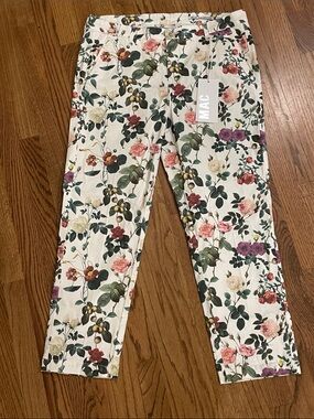 MAC Floral White Pants with Pink and Green Accents 12